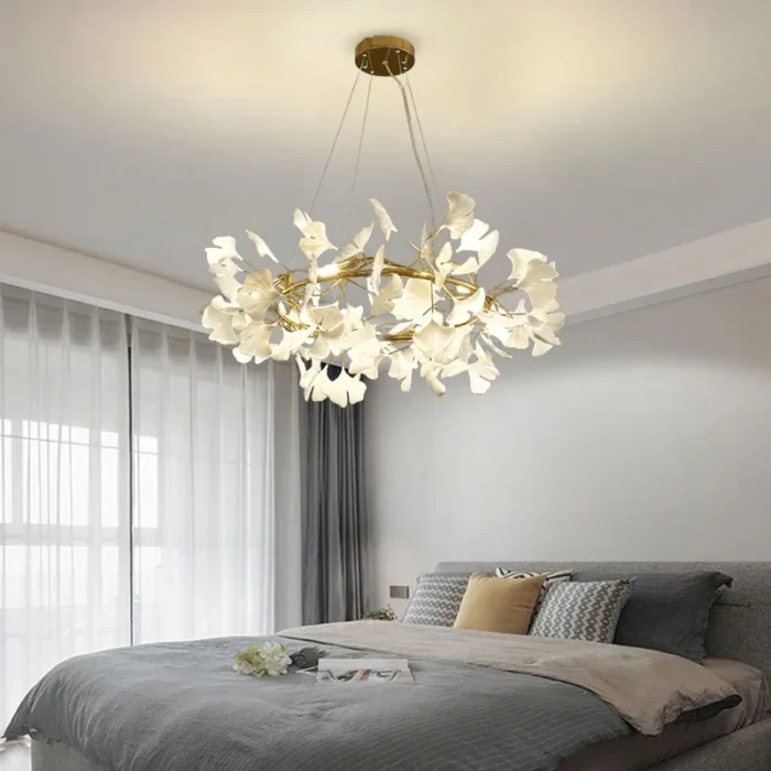 Nordic Gingko Leaf Led Chandelier Modern Kitchen Living Room Bedroom Dining Room Round Interior Loft Ceiling 1