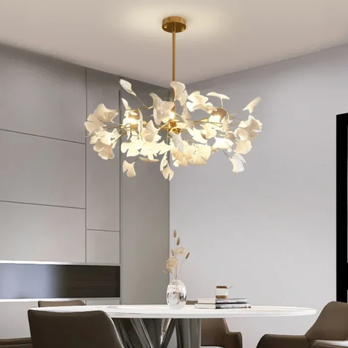 Nordic Gingko Leaf Led Chandelier Modern Kitchen Living Room Bedroom Dining Room Round Interior Loft Ceiling 3