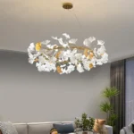 Nordic Gingko Leaf Led Chandelier Modern Kitchen Living Room Bedroom Dining Room Round Interior Loft Ceiling 4