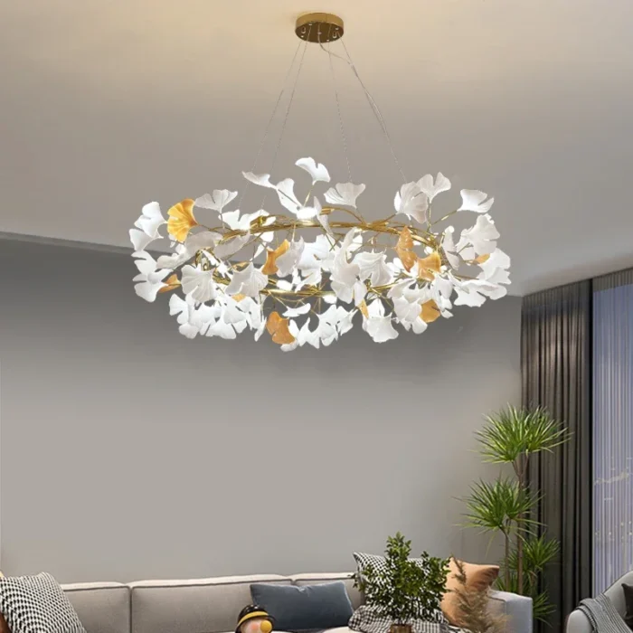 Nordic Gingko Leaf Led Chandelier Modern Kitchen Living Room Bedroom Dining Room Round Interior Loft Ceiling 4