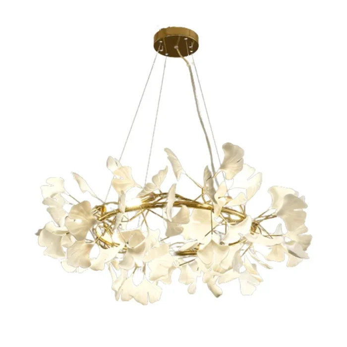 Nordic Gingko Leaf Led Chandelier Modern Kitchen Living Room Bedroom Dining Room Round Interior Loft Ceiling 5