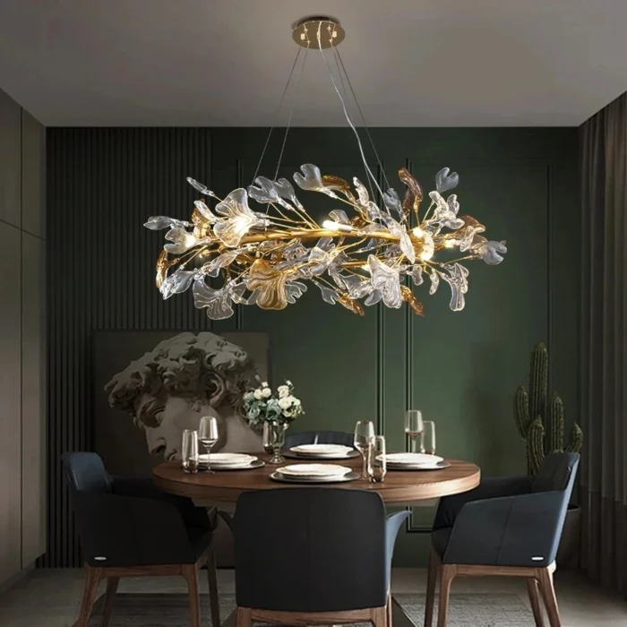 Nordic Suspended Crystal Chandelier Bedroom Living Room Dining Room Round Glass Ginkgo Leaf Luxury Art Crystal 1