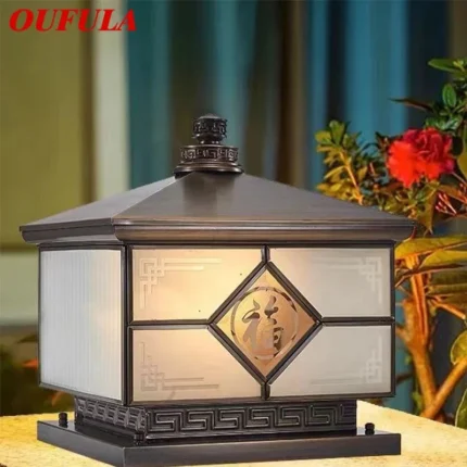 Oufula Outdoor Electricity Post Lamp Vintage Creative Chinese Brass Pillar Light Led Waterproof Ip65 For Home 1