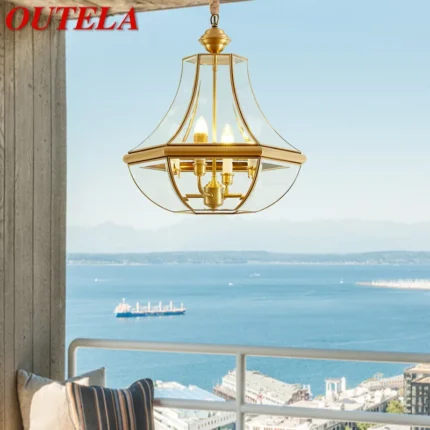 Outela Brass Garden Pendant Lamp Copper Led Waterproof Ip65 Outdoor Modern E27 220v 110v Porch Courtyard