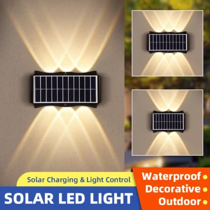 Outdoor Led Solar Wall Lamp Waterproof Light Fixture Warm Light Garden Balcony Street Yard Decoration External