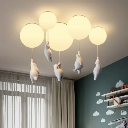 Panda Led Chandeliers Balloon Lights Cartoon Bear Baby Children Bedroom Living Dining Room Pendant Hanging Lightings 1