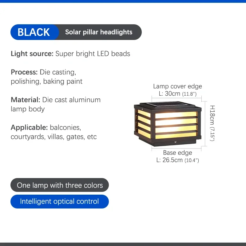 Ronin Solar Post Lamp Outdoor Vintage Simple Black Decor Pillar Light Led Waterproof Ip65 For Home 5