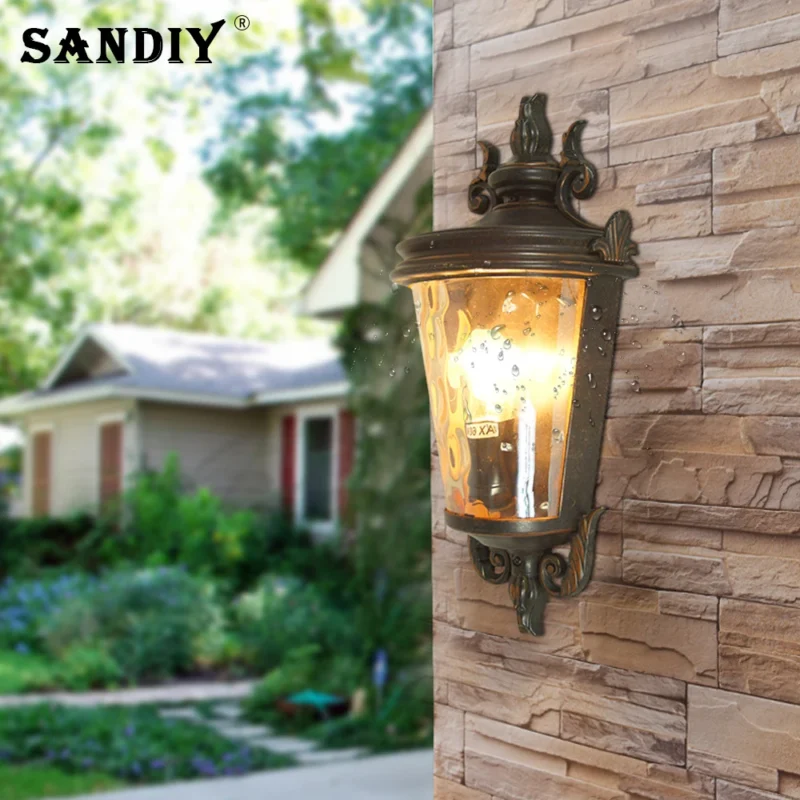 Sandiy Retro Outdoor Wall Light Waterproof External Wall Sconce Iron Garden Lanterns Vintage Residential Lighting Street