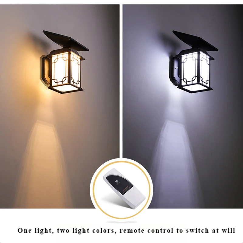 Solar Wall Light Outdoor Waterproof Wireless Balcony Patio Gate Dual Color Lights Garden Fence Lamp Vintage 1