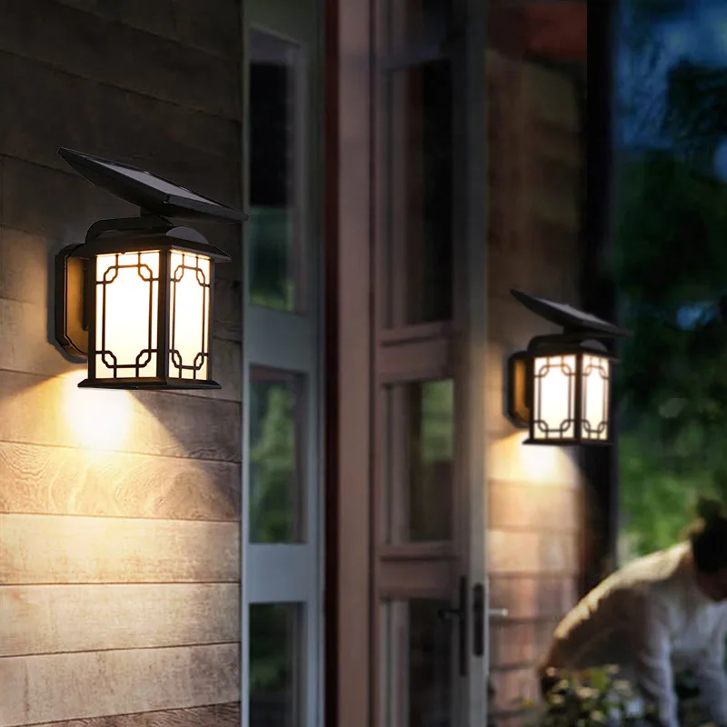 Solar Wall Light Outdoor Waterproof Wireless Balcony Patio Gate Dual Color Lights Garden Fence Lamp Vintage