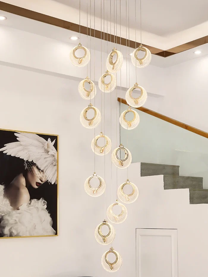 Stair Chandelier Led Chandelier Golden Luxury Lighting Fixtures Modern Living Room Villa Lobby Decorative Chandelier Dimming 4