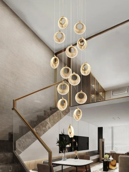 Stair Chandelier Led Chandelier Golden Luxury Lighting Fixtures Modern Living Room Villa Lobby Decorative Chandelier Dimming