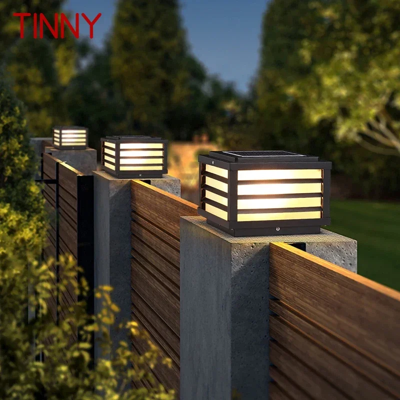 Tinny Solar Post Lamp Outdoor Vintage Simple Black Decor Pillar Light Led Waterproof Ip65 For Home