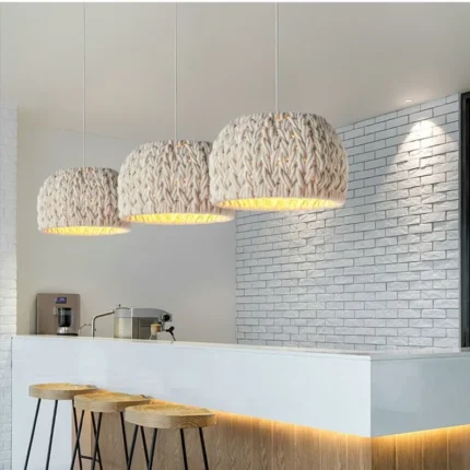 Unique Knitted Rope Wabi Sabi Chandelier Nordic E27 Led Pendant Lights Bar Suspend Lamp Fixtures Lustre